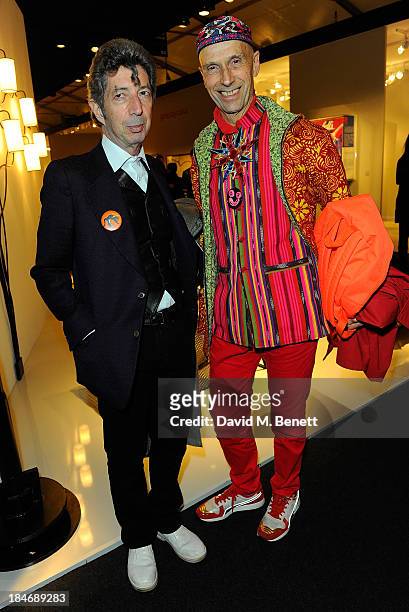 Dougie Fields and Andrew Logan attend the VIP Preview during the PAD London Art + Design Fair at Berkeley Square Gardens on October 15, 2013 in...