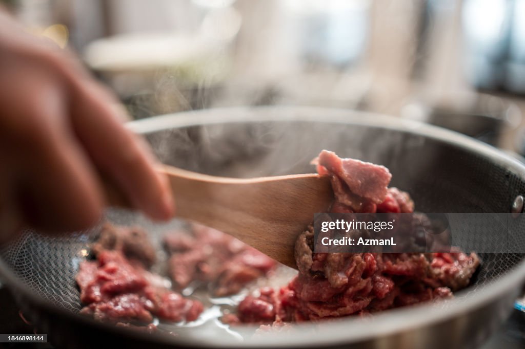 Wok Close-Up Of Artistic Shots Of The Intimate Details in Chinese Beef Stir-Fry