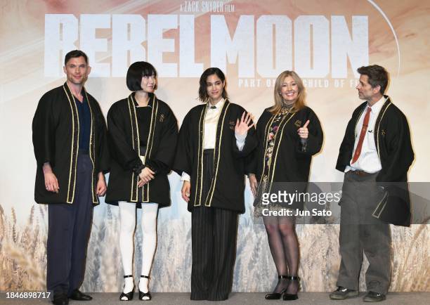 Actors Ed Skrein, Bae Doona, Sofia Boutella, producer Deborah Snyder and director Zack Snyder attend the "Rebel Moon: Part One - A Child of Fire"...