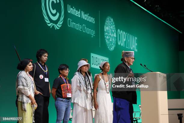 Representatives of Indigenous from around the world address the People's Plenary, which was a plenary session held by NGOs, activists, Indigenous and...