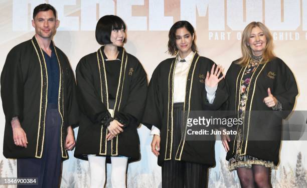 Actors Ed Skrein, Bae Doona, Sofia Boutella and producer Deborah Snyder attend the "Rebel Moon: Part One - A Child of Fire" Press Conference on...