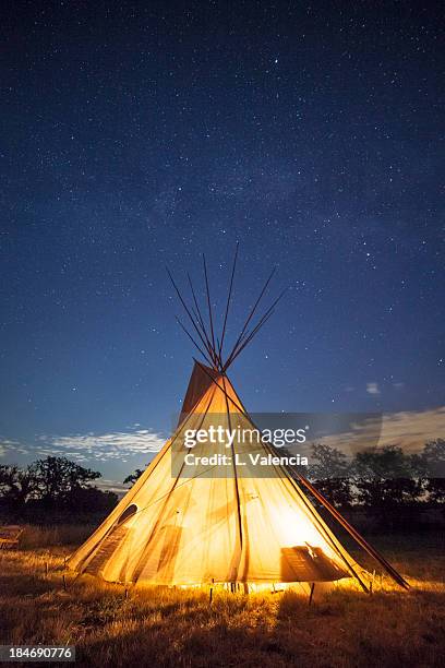 tepee at night - tipi stock-fotos und bilder