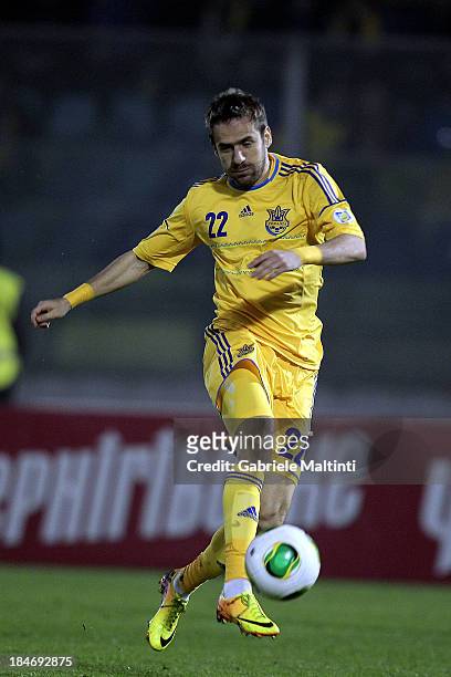 Marko Devich of Ukraine in action during the FIFA 2014 World Cup Qualifier Group H match between San Marino and Ukraine at Serravalle Stadium on...