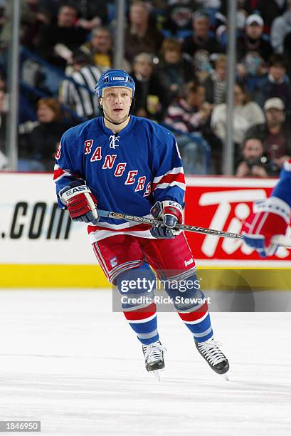 Darius Kasparaitis of the New York Rangers skates against the Buffalo Sabres during the NHL game on February 15, 2003 at HSBC Arena in Buffalo, New...