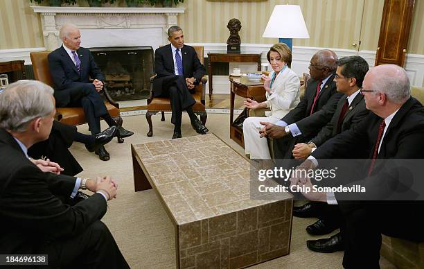 President Barack Obama and Vice President Joe Biden meets with House Democratic leaders, including Minority Leader Nancy Pelosi , Minority Whip Steny...