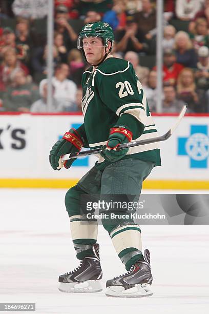 Ryan Suter of the Minnesota Wild skates against the Winnipeg Jets during the game on October 10, 2013 at the Xcel Energy Center in St. Paul,...