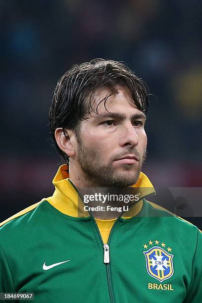 Anderson Maxwell of Brazil poses during the international friendly match between Brazil and Zambia at Beijing National Stadium on October 15, 2013 in...