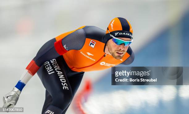 Patrick Roest of the Netherlands competes in the 5000m Men Division A race during the ISU World Cup Speed Skating at Tomaszow Mazoviecki Ice Arena on...