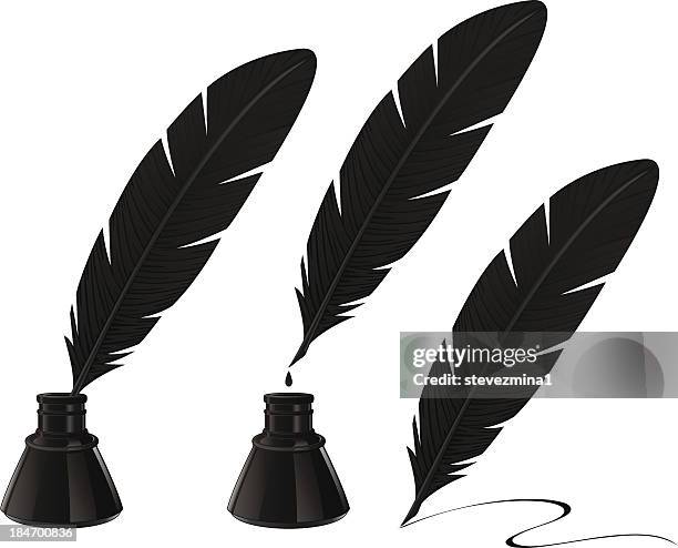 quill and ink - crow stock illustrations