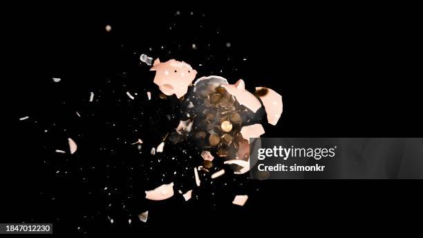 piggy bank breaking mid-air - porcelain stock pictures, royalty-free photos & images