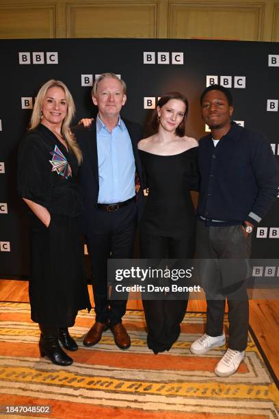 Tamzin Outhwaite, Douglas Henshall, Morfydd Clark and David Jonsson attend the launch of new BBC One Drama "Murder Is Easy" at The Charlotte Street...