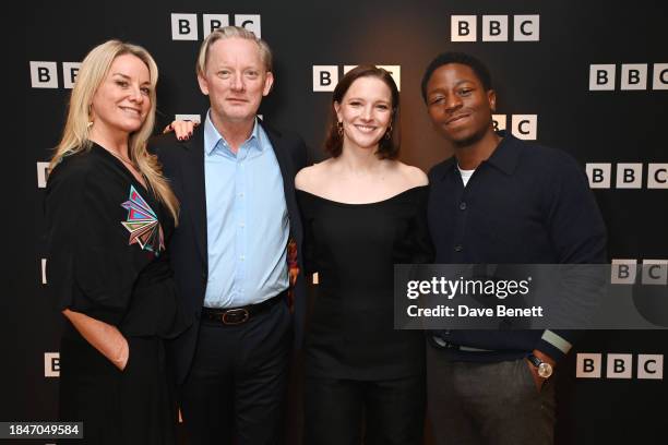 Tamzin Outhwaite, Douglas Henshall, Morfydd Clark and David Jonsson attend the launch of new BBC One Drama "Murder Is Easy" at The Charlotte Street...