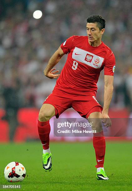Robert Lewandowski of Poland in action during the FIFA 2014 World Cup Qualifying Group H match between England and Poland at Wembley Stadium on...