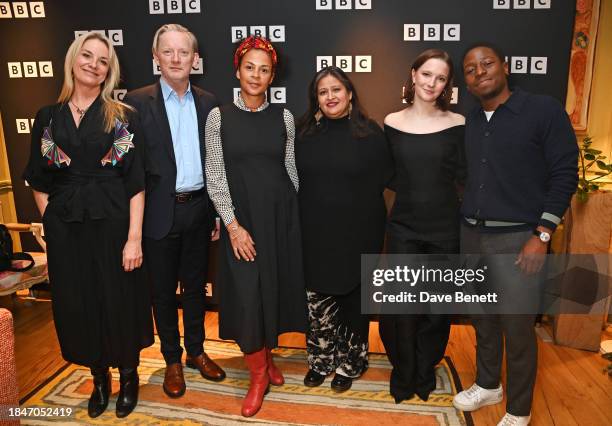 Tamzin Outhwaite, Douglas Henshall, Sian Ejiwunmi-Le Berre, Meenu Gaur, Morfydd Clark and David Jonsson attend the launch of new BBC One Drama...