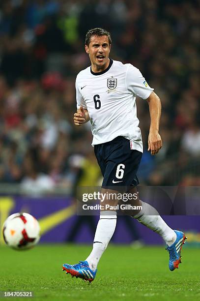 Phil Jagielka of England in action during the FIFA 2014 World Cup Qualifying Group H match between England and Poland at Wembley Stadium on October...