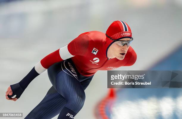 Sigurd Henriksen of Norway competes in the 5000m Men Division A race during the ISU World Cup Speed Skating at Tomaszow Mazoviecki Ice Arena on...
