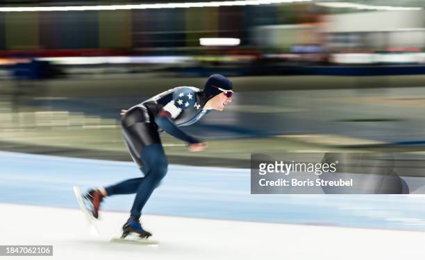 Casey Dawson of the United States competes in the 5000m Men Division A race during the ISU World Cup Speed Skating at Tomaszow Mazoviecki Ice Arena...