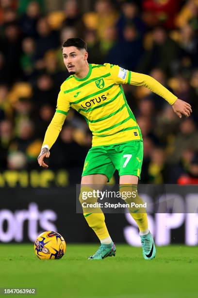 Borja Sainz of Norwich City during the Sky Bet Championship match between Norwich City and Preston North End at Carrow Road on December 09, 2023 in...