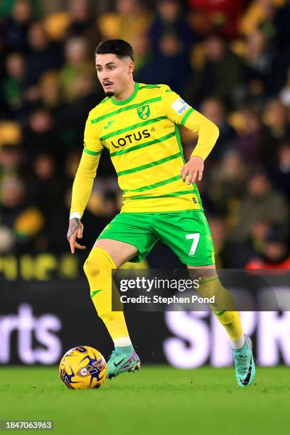 Borja Sainz of Norwich City during the Sky Bet Championship match between Norwich City and Preston North End at Carrow Road on December 09, 2023 in...