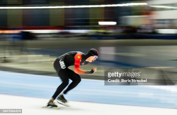 Yu Wu of China competes in the 5000m Men Division A race during the ISU World Cup Speed Skating at Tomaszow Mazoviecki Ice Arena on December 10, 2023...