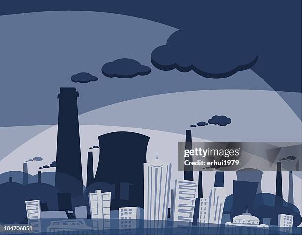 pollution - cooling tower stock illustrations