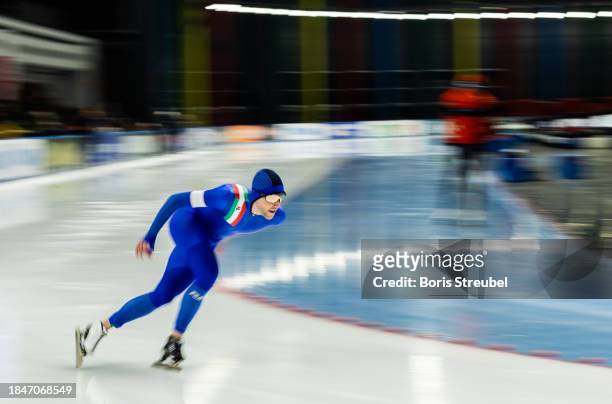Michele Malfatti of Italy competes in the 5000m Men Division A race during the ISU World Cup Speed Skating at Tomaszow Mazoviecki Ice Arena on...