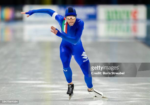 Michele Malfatti of Italy competes in the 5000m Men Division A race during the ISU World Cup Speed Skating at Tomaszow Mazoviecki Ice Arena on...