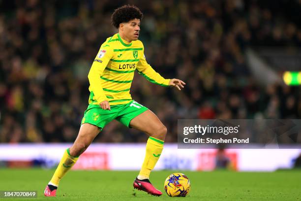 Gabriel Sara of Norwich City during the Sky Bet Championship match between Norwich City and Preston North End at Carrow Road on December 09, 2023 in...