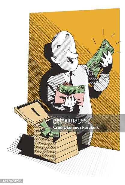 banknotes from ballot boxes and ballot envelopes - corruption drawing stock illustrations