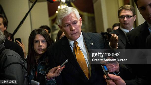 Rep. Pete Sessions leaves Speaker Boehner's office after a meeting amongst Republican House leadership at the Capitol Building on October 15, 2013 in...