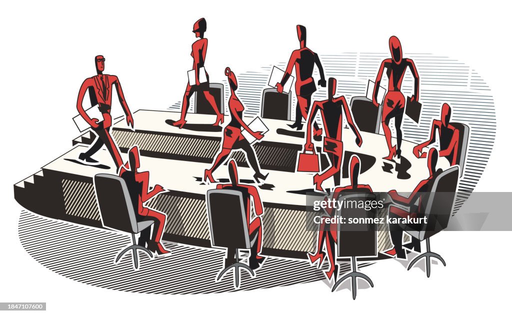 Employee Walk Employees Walk Using The Meeting Table As A Podium High-Res Vector ...