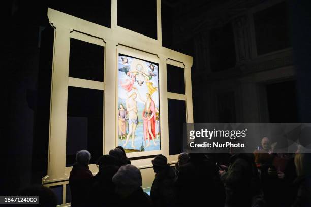 General view of the Baptism of Christ by Perugino is being displayed at the Christmas exhibition at Palazzo Marino in Milan, Italy, on December 14,...