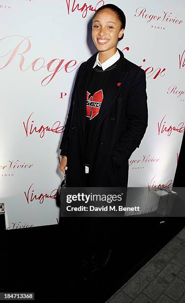 Adwoa Aboah attends the Roger Vivier Virgule London launch party hosted by Atlanta de Cadenet, Ines de la Fressange and Bruno Frisoni, Creative...