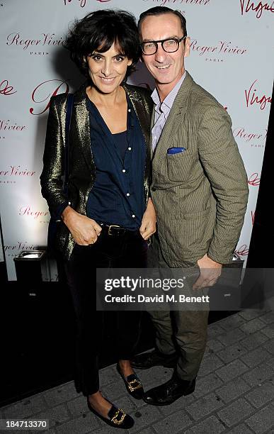 Ines de la Fressange and Bruno Frisoni attend the Roger Vivier Virgule London launch party hosted by Atlanta de Cadenet, Ines de la Fressange and...