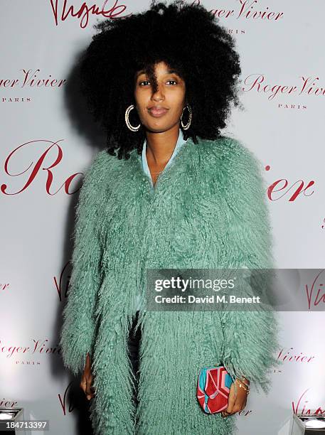 Julia Sarr Jamois attends the Roger Vivier Virgule London launch party hosted by Atlanta de Cadenet, Ines de la Fressange and Bruno Frisoni, Creative...