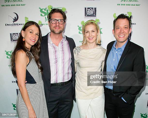Sutton Foster, Christopher Sieber, Kelly Rutherford and John Tartaglia attend the release party for "Shrek: The Musical" Blue-Ray and DVD on October...