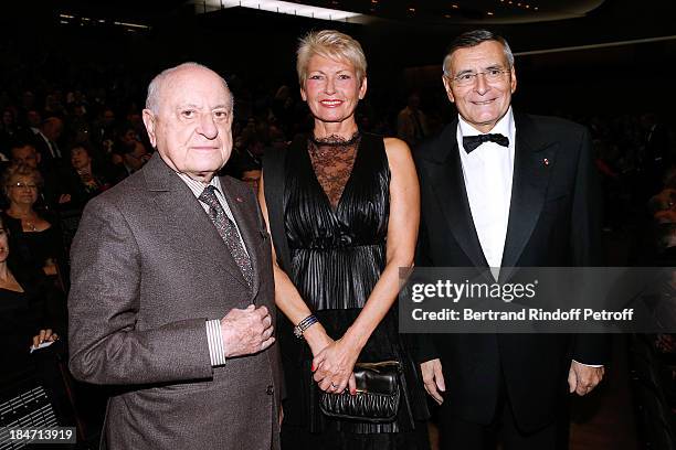 Pierre Berge, President of the Honorary Committee Miss Jean-Francois Theodore and CEO A.R.O.P. Jean-Louis Beffa attend AROP Gala at Opera Bastille...