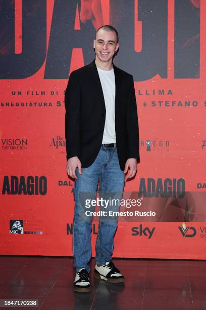Gianmarco Franchiniattends the photocall for the movie "Adagio" on December 11, 2023 in Rome, Italy.