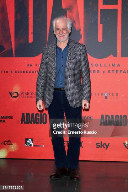 Toni Servillo attends the photocall for the movie "Adagio" at The Space Moderno on December 11, 2023 in Rome, Italy.