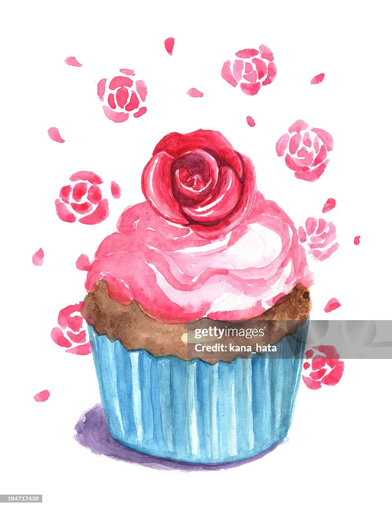 Rose cup cake illustration