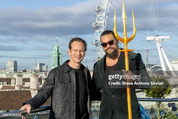 Patrick Wilson and Jason Momoa attends the "Aquaman" photocall on December 11, 2023 in London, England.