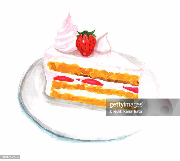 strawberry cake illustration - slice of cake stock pictures, royalty-free photos & images