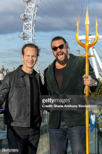 Patrick Wilson and Jason Momoa attends the "Aquaman" photocall on December 11, 2023 in London, England.