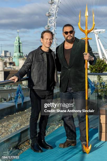 Patrick Wilson and Jason Momoa attends the "Aquaman" photocall on December 11, 2023 in London, England.