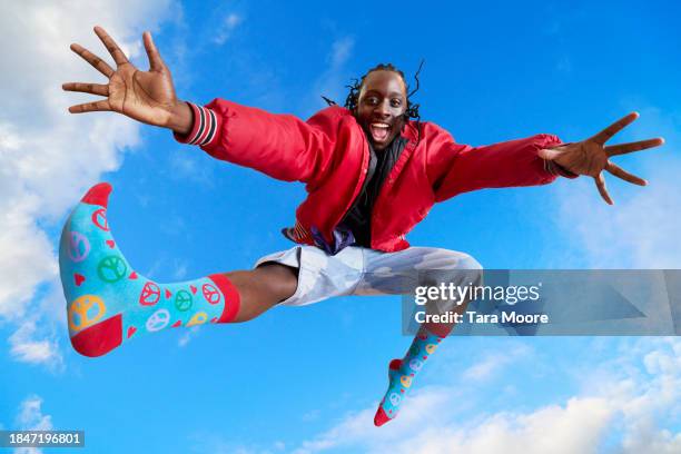 happy man jumping to camera - ecstatic man stock pictures, royalty-free photos & images