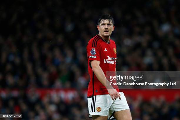 Harry Maguire of Manchester United during the Premier League match between Manchester United and AFC Bournemouth at Old Trafford on December 09, 2023...