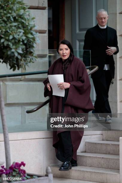 International performance artist Marina Abramović performs "An Invitation to Love Unconditionally" in the Annenberg Courtyard at Royal Academy of...