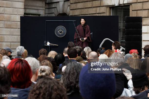 International performance artist Marina Abramović performs "An Invitation to Love Unconditionally" in the Annenberg Courtyard at Royal Academy of...