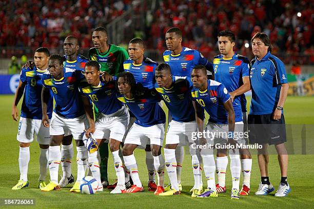 Players of Ecuador pose for a photo prior to a match between Chile and Ecuador as part of the 18th round of the South American Qualifiers at Nacional...