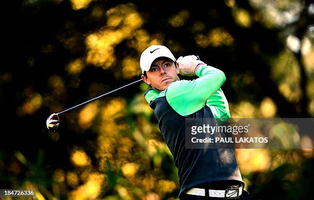 Rory Mcilroy of Northern Ireland takes a shot on the course during the Pro-Am competition of the Kolon Korea Open at Woo Jeong Hills Country Club...
